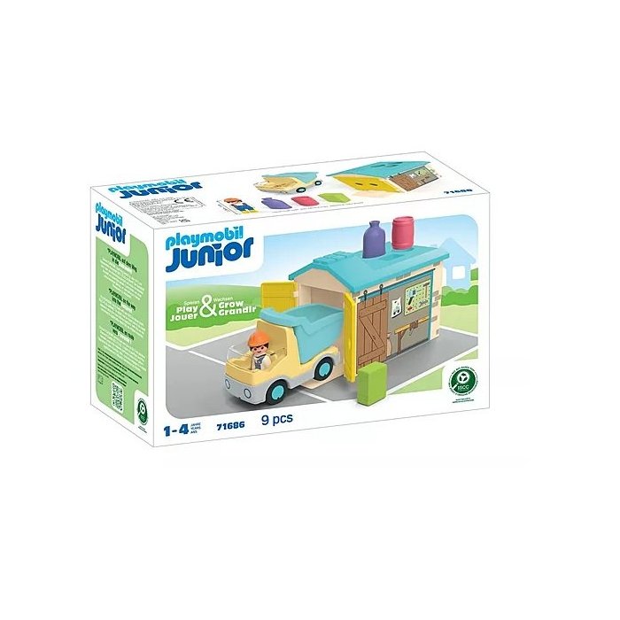 JUNOIR OUVRIER AVEC CAMION ET GARAGE PLAYMOBIL
