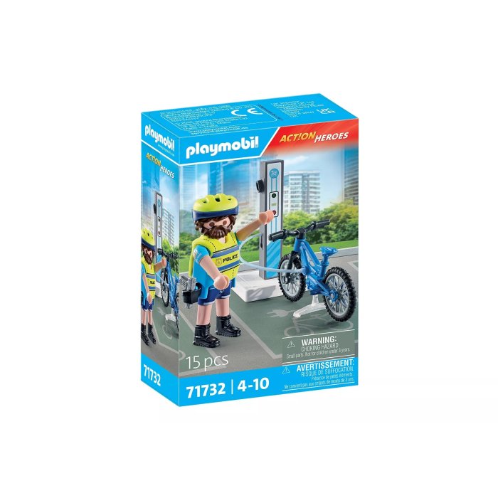 POLICIER CYCLISTE ET BORNE DE RECHARGE PLAYMOBIL