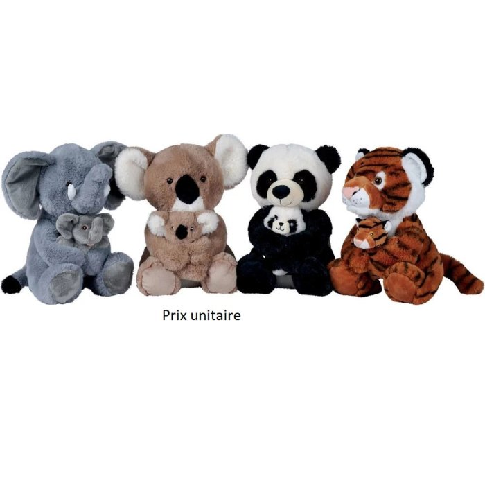 PELUCHE ANIMAL 28 CM AVEC BEBE ASST SIDJ 6305851
