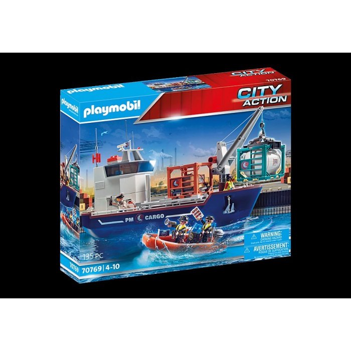 GRAND CARGO AVEC BATEAU DE DOUANIERS PLAYMOBIL