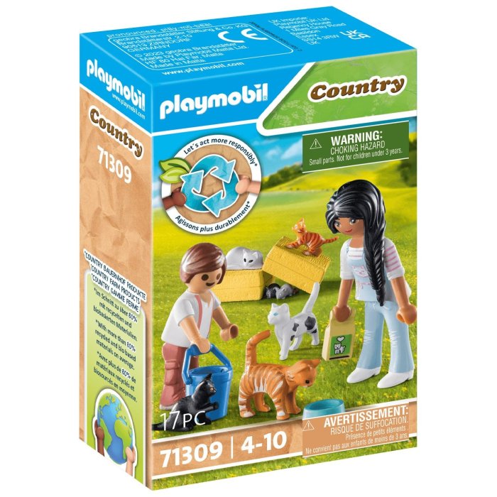 FAMILLE DE CHATS AVEC FEMME ET ENFANT PLAYMOBIL